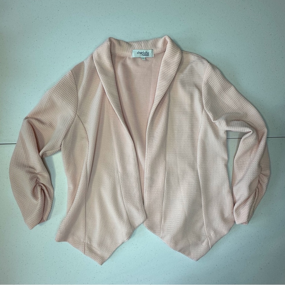 Charlotte Russe light‎ pink/peach 3/4 sleeves cropped cardigan women’s medium